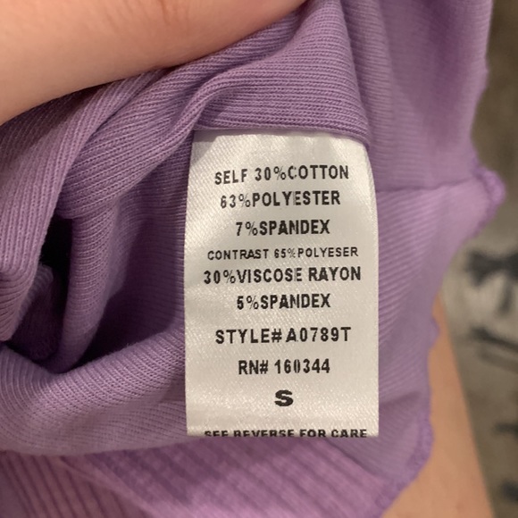 Lavender Patchwork Mock Neck w/ Cut Out above chest - Picture 3 of 4